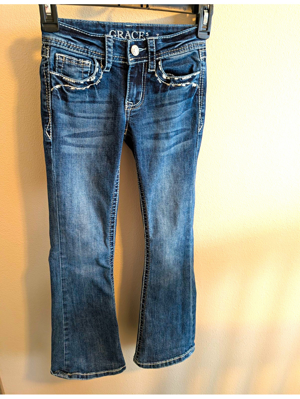 Grace In LA Girls Size 7 Blue Medium Wash Bootcut Jeans studded Stretch Western